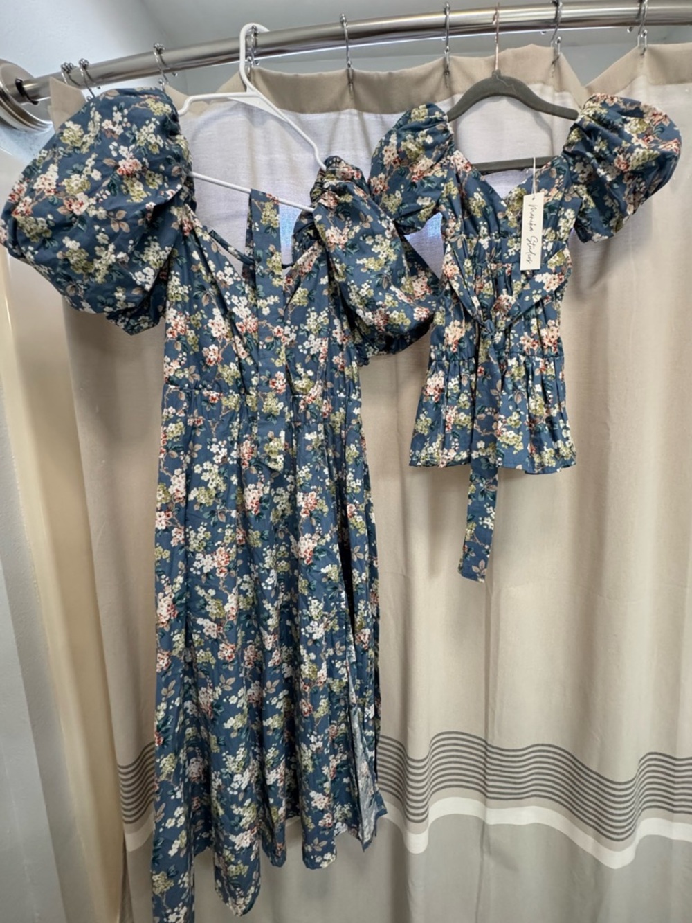 Mommy and me Blue Floral Puff Sleeve Dress